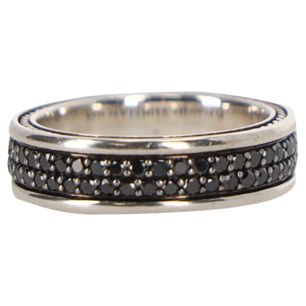 David Yurman Streamline Two-Row Band Ring with Black Diamonds in Silver Metal